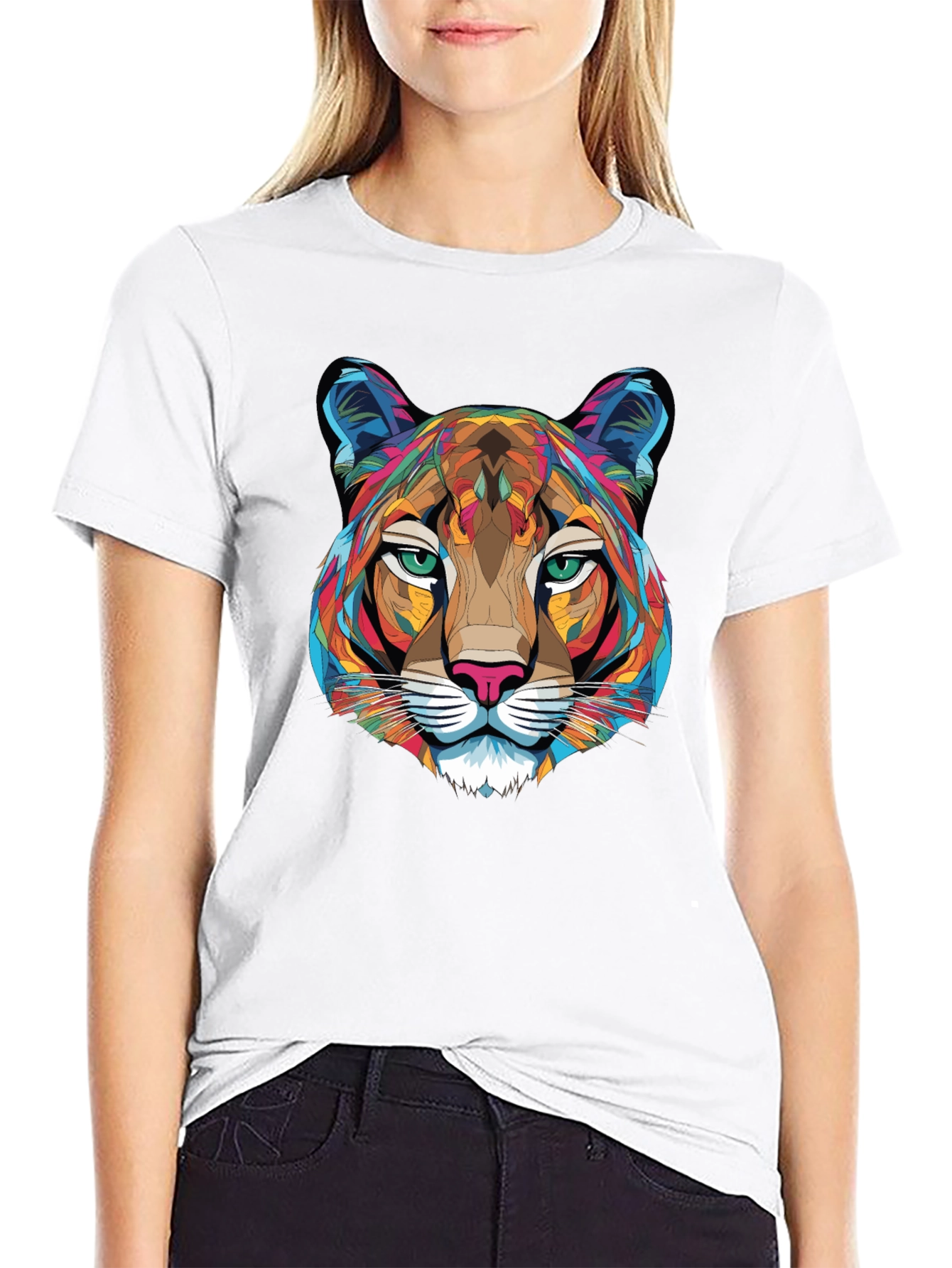Geometric Cougar Graphic T-Shirt - Mens Black Tee