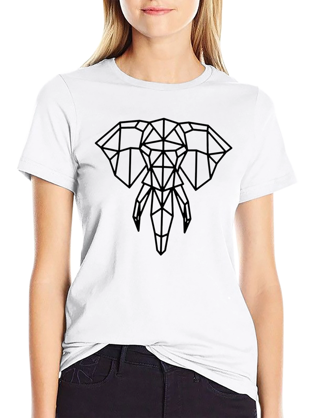 Geometric Elephant Graphic T-Shirt - Black