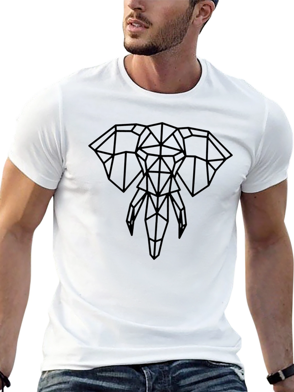 Geometric Elephant Graphic T-Shirt - Black