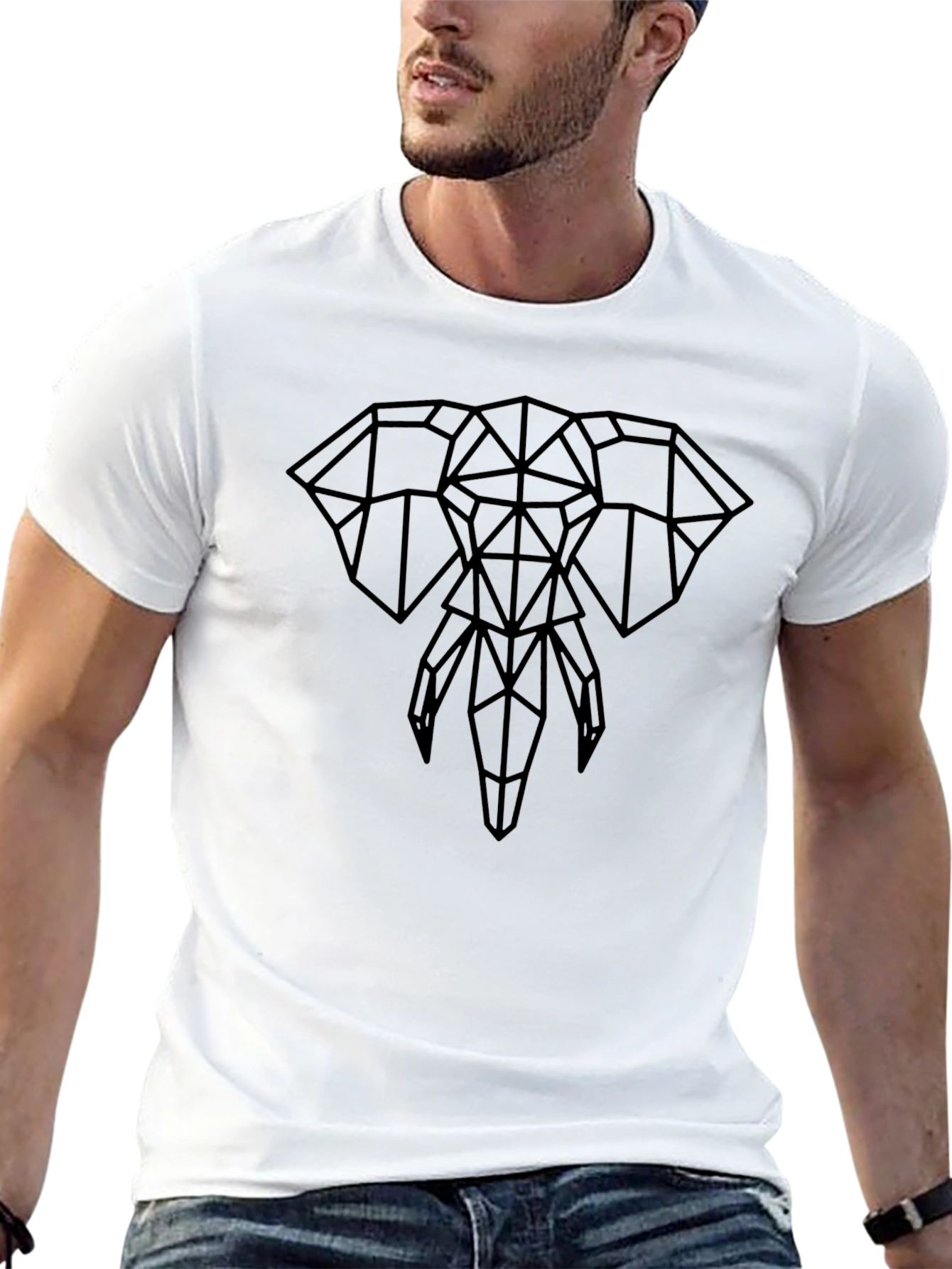 Geometric Elephant Graphic T-Shirt - Black