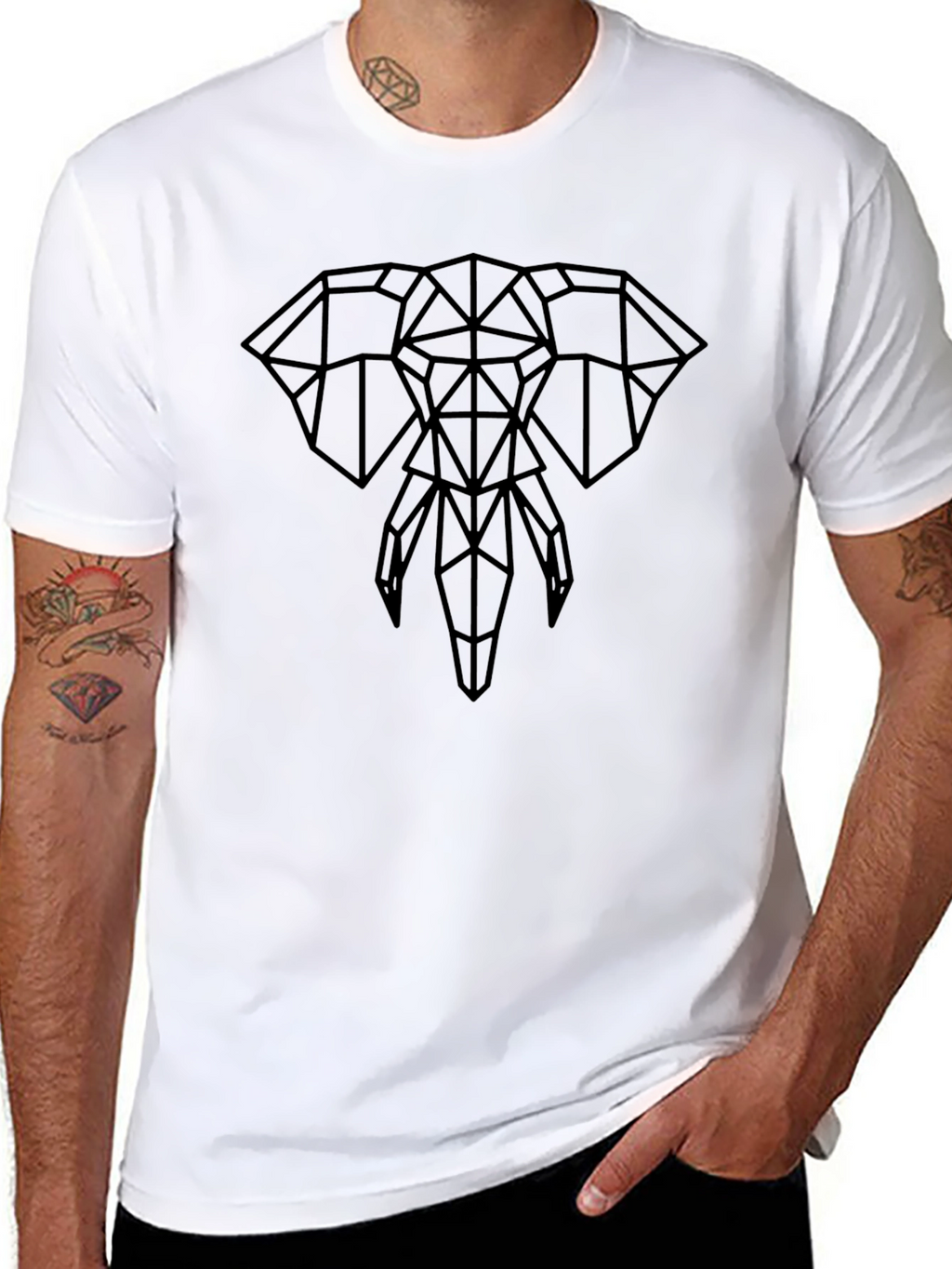Geometric Elephant Graphic T-Shirt - Black