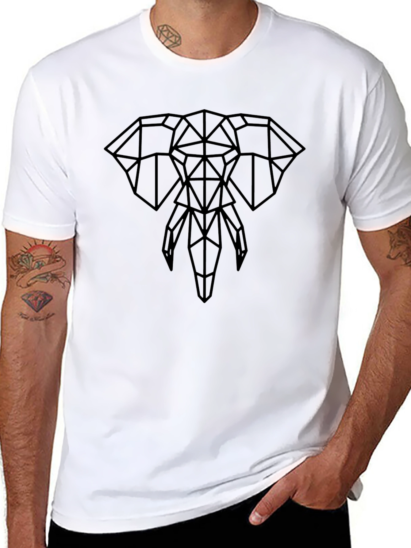 Geometric Elephant Graphic T-Shirt - Black