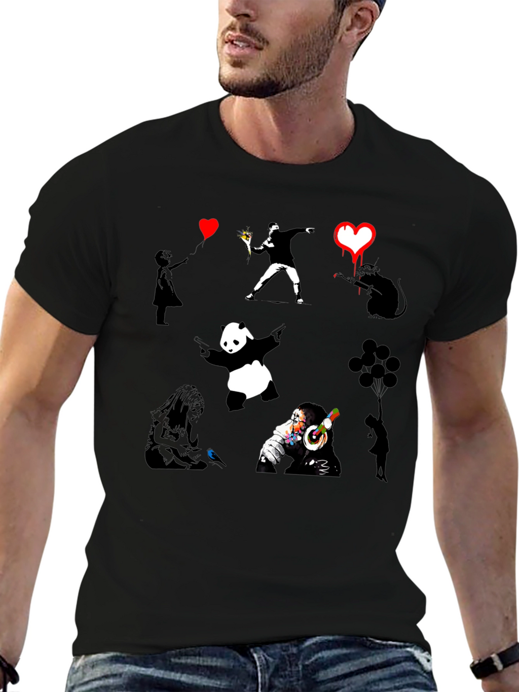 Banksy Art Print Black T-Shirt