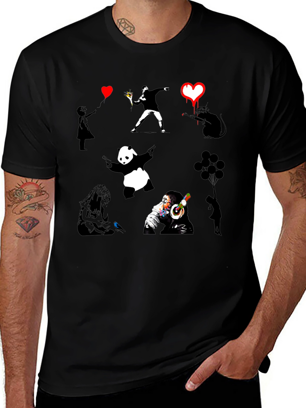 Banksy Art Print Black T-Shirt